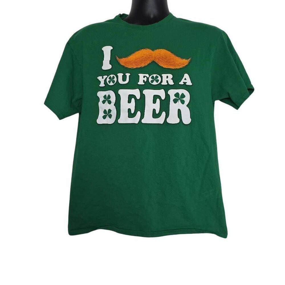 Men's Size Large Green St Paddy Day I Mustache You For A Beer T-shirt